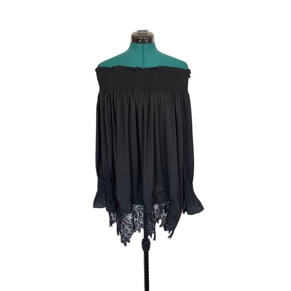 Black Off-Shoulder Women's Top - Picture 4 of 12